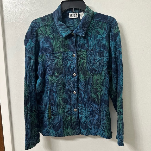Chico’s Design Women’s Jean Style Jacket | Blue Teal Green ‎| Size 2 | US Large - Picture 1 of 9